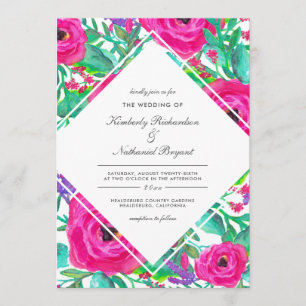 Colourful Fuchsia Watercolor Floral Wedding Invitation