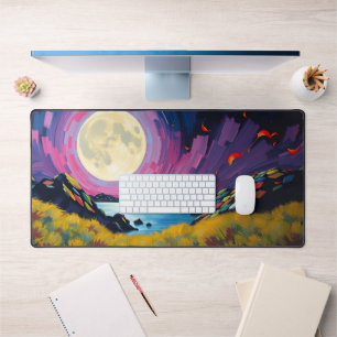 Colourful Full Moon Desk Mat – Vibrant Night Sky &