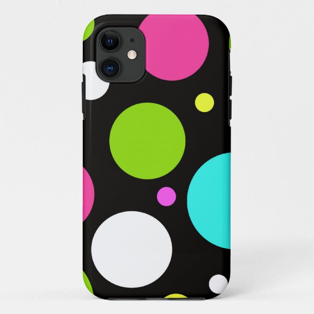 Colourful Fun Big Polka Dots on Black Case-Mate iPhone Case (Back)