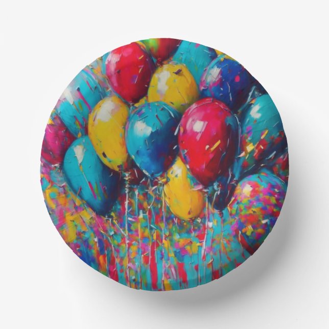 Colourful Fun Birthday Balloons Cake Paper Plate (Front)
