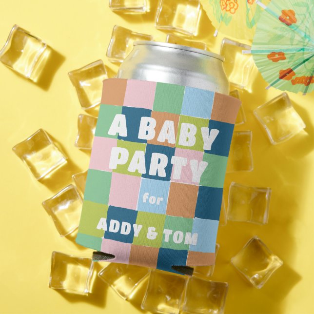Colourful Fun Block Pattern Baby Party Shower Can Cooler (In Situ Summer)