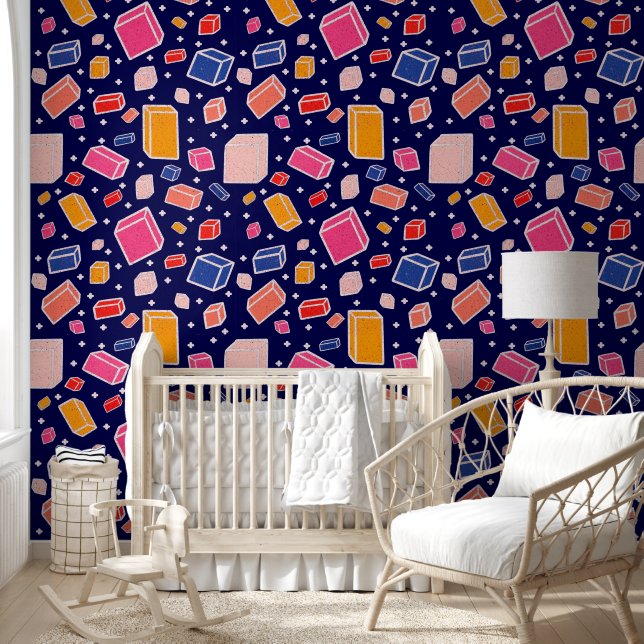 Colourful Fun Blocks Kids Pattern Nursery Room Wallpaper (Kids)