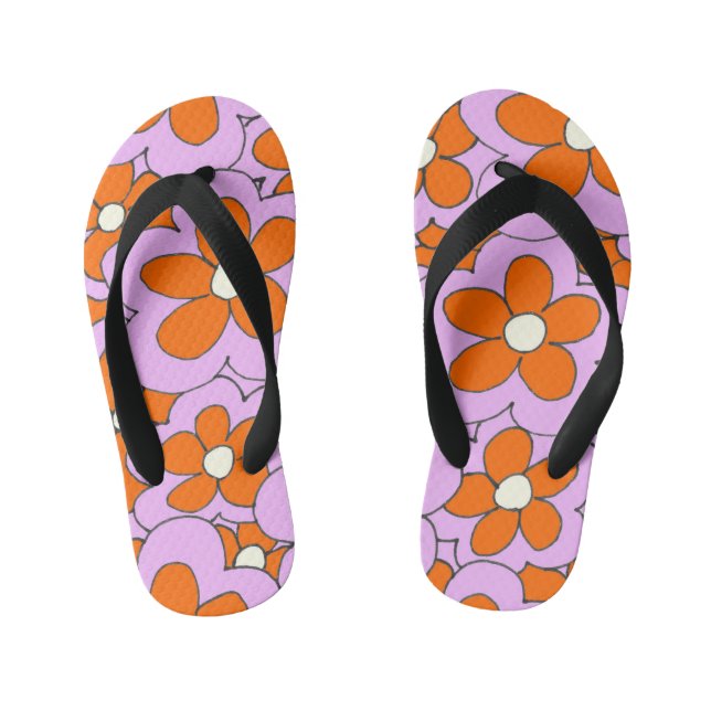 Colourful Fun Bright Flower Design Kid's Flip Flops (Footbed)