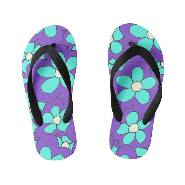 Colourful Fun Bright Flower Design Kid's Flip Flops (Footbed)