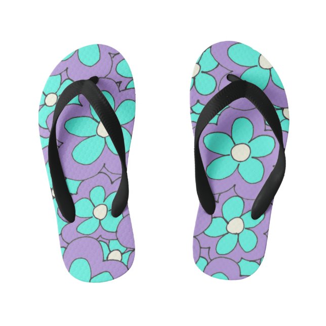 Colourful Fun Bright Flower Design Kid's Flip Flops (Footbed)