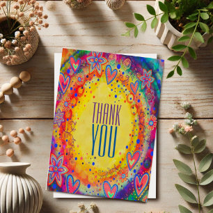 Colourful Fun Cheerful Thank you Boho Yellow Card