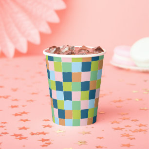 Colourful Fun Chequerboard Block Patterned Paper Cups