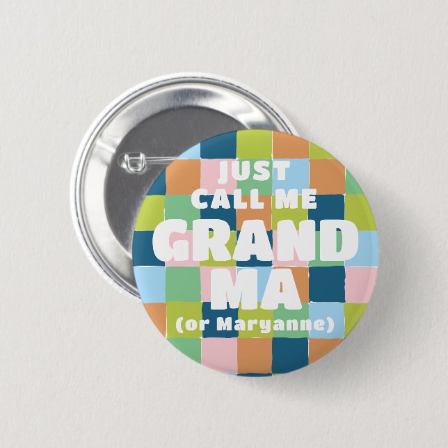 Colourful Fun Chequered Block Baby Shower Grandma 6 Cm Round Badge (Front & Back)