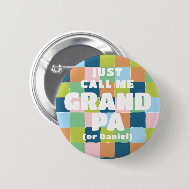 Colourful Fun Chequered Block Baby Shower Grandpa 6 Cm Round Badge (Front & Back)