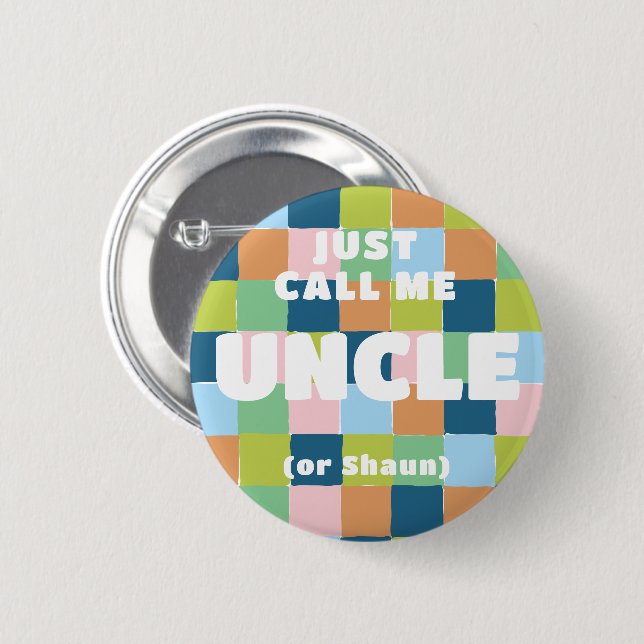 Colourful Fun Chequered Block Baby Shower Uncle 6 Cm Round Badge (Front & Back)