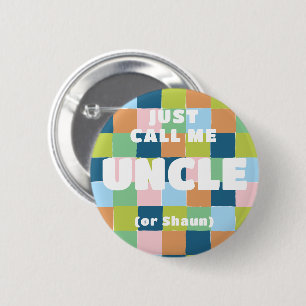 Colourful Fun Chequered Block Baby Shower Uncle 6 Cm Round Badge