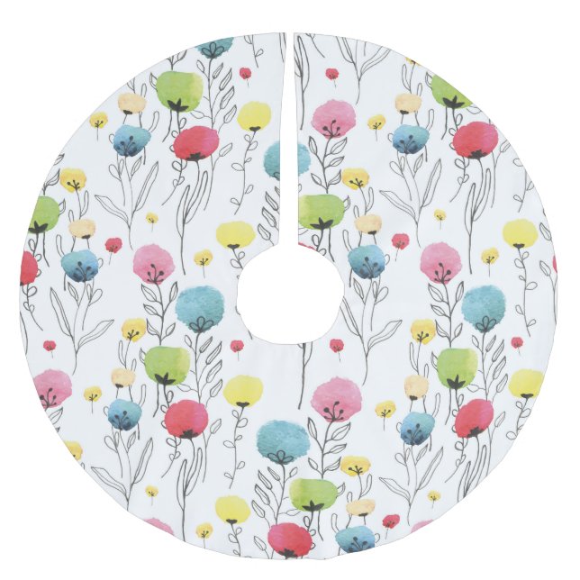 Colourful, fun, circular design elements brushed polyester tree skirt (Front)
