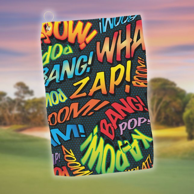 Colourful Fun Comic Book Pop Art Sounds Golf Towel (Colorful Fun Comic Book Pop Art Sounds Golf Towel)