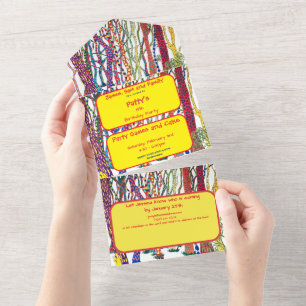 Colourful Fun Crazy Forest Watercolor Birthday All In One Invitation