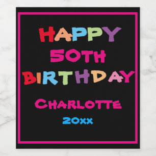 Colourful Fun Custom Name Year Date Happy Birthday Wine Label