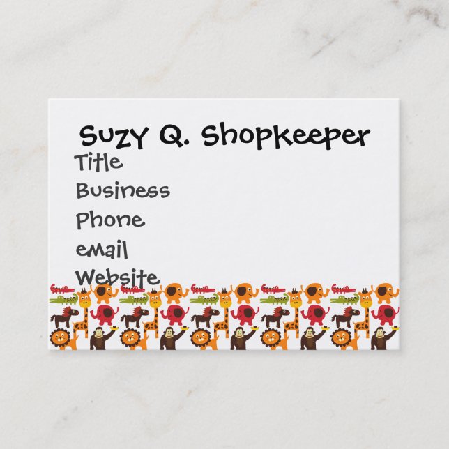 Colourful Fun Cute Jungle Village Safari Zoo Anima Business Card (Front)