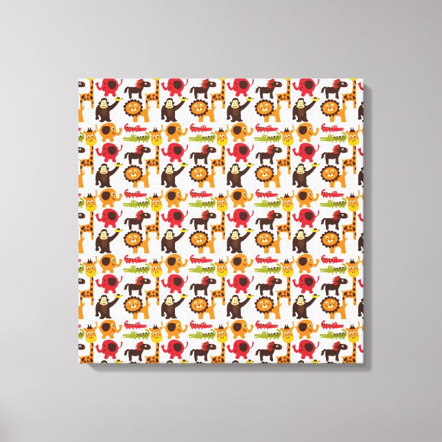 Colourful Fun Cute Jungle Village Safari Zoo Anima Canvas Print (Front)
