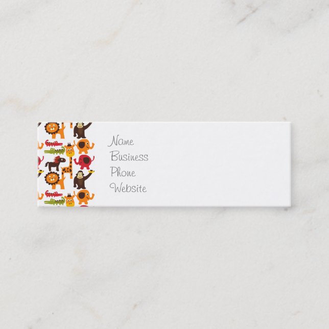 Colourful Fun Cute Jungle Village Safari Zoo Anima Mini Business Card (Front)