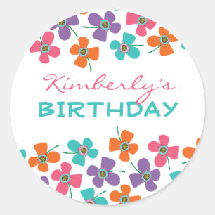 Colourful Fun Daisies Pop Girl Birthday Party Favo Classic Round Sticker