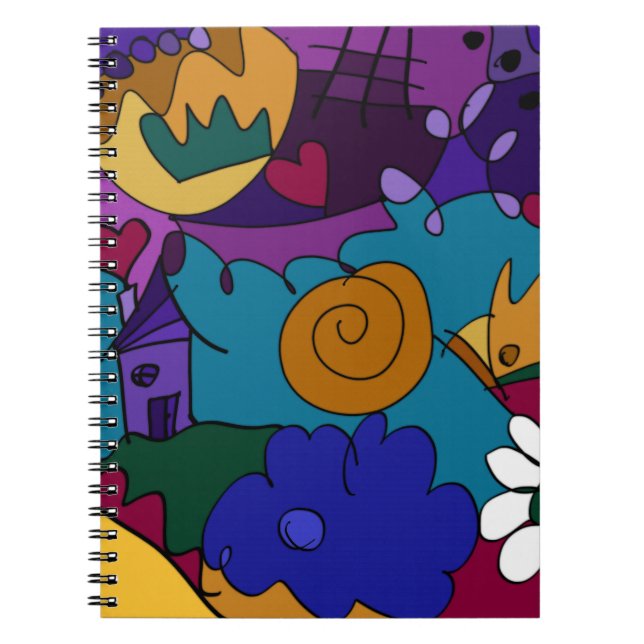 Colourful, Fun Doodle Art Spiral Notebook Journal (Front)