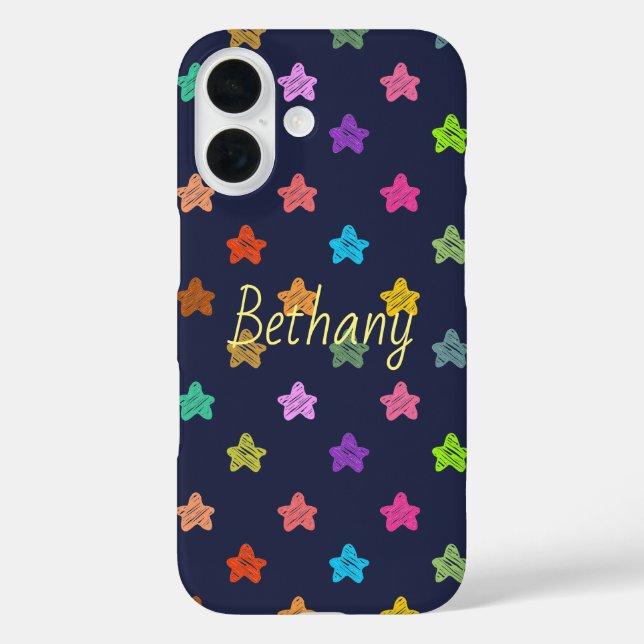 Colourful Fun Doodle Stars on Blue Personalised Case-Mate iPhone Case (Back)