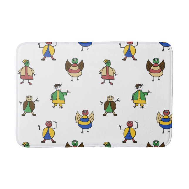 Colourful Fun Family Cartoon Characters Bath Mat (Front)