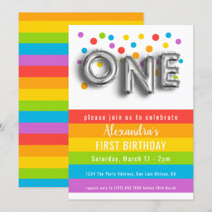 Colourful Fun First Birthday Rainbow Personalised Invitation
