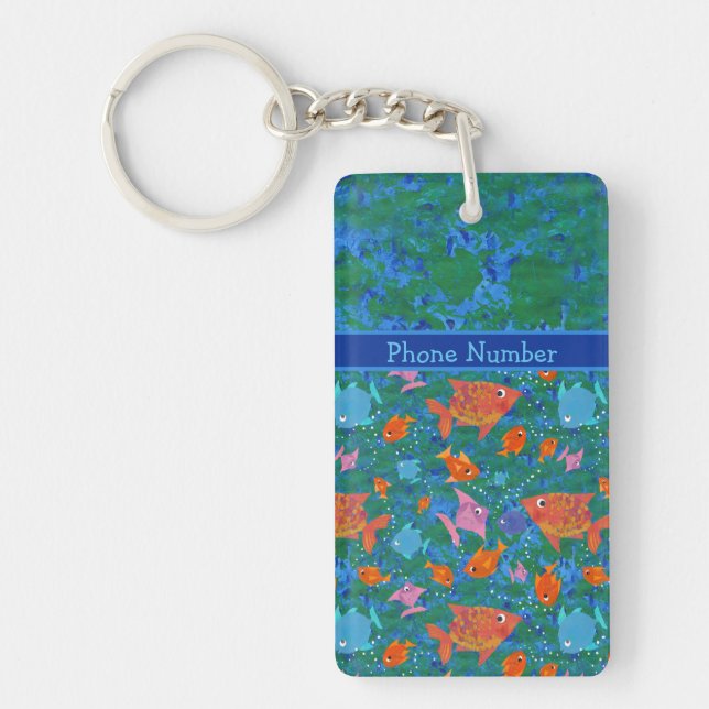 Colourful Fun Fish Custom Oblong Keychain (Front)