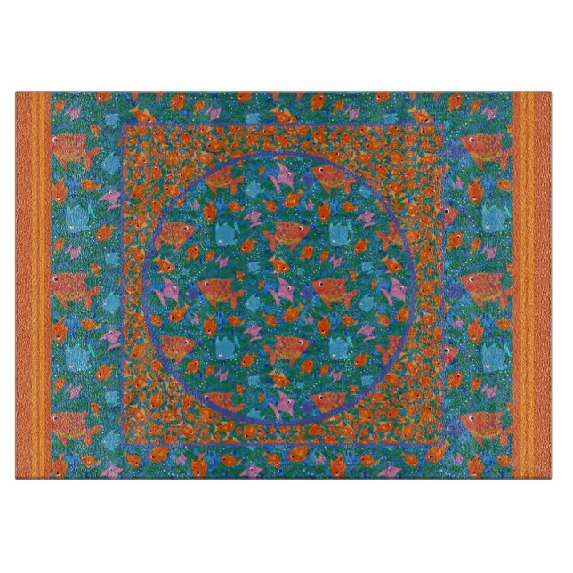 Colourful Fun Fish in the Sea Glass Cutting Board (Front)