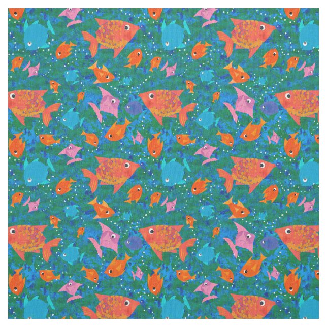 Colourful Fun Fish in the Sea Pattern Fabric (Swatch)