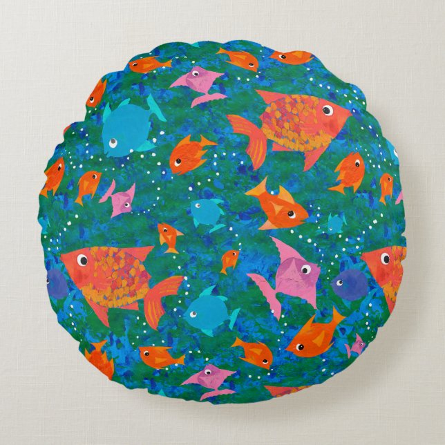 Colourful Fun Fish in the Sea Round Pillow (Front)