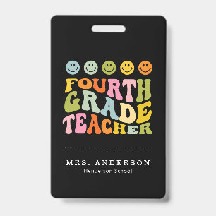 Colourful Fun Fourth Grade Teacher Custom Name ID Badge