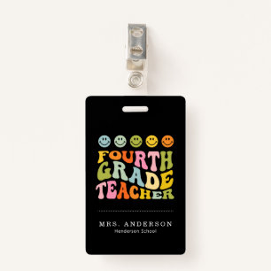 Colourful Fun Fourth Grade Teacher Custom Name ID Badge