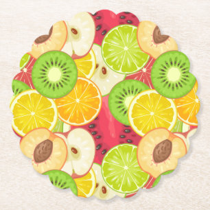 Colourful Fun Fruit Pattern Paper Coaster