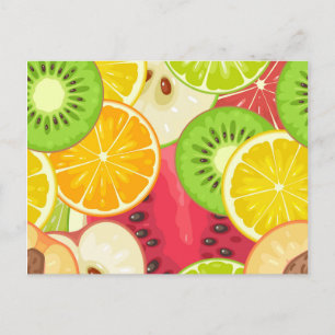 Colourful Fun Fruit Pattern Postcard