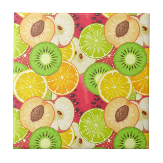Colourful Fun Fruit Pattern Tile (Front)