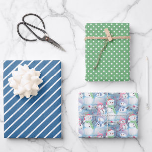 Colourful Fun Funny Holiday Snowmen Art Pattern Wrapping Paper Sheet