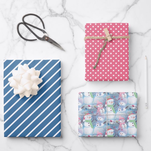 Colourful Fun Funny Holiday Snowmen Art Pattern Wrapping Paper Sheet (Front)