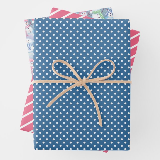 Colourful Fun Funny Holiday Snowmen Pattern Wrapping Paper Sheet (In situ)