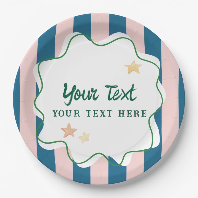 Colourful Fun Green Stripes Star Party Supplies Paper Plate (Front)