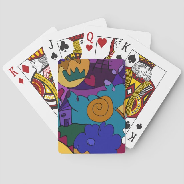 Colourful, Fun Hand Drawn Doodle Art Playing Cards (Back)