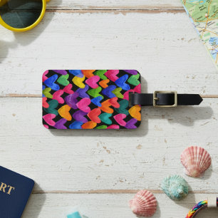 Colourful Fun Hand Drawn Hearts Luggage Tag