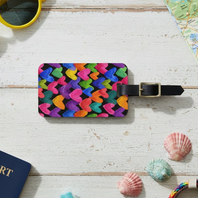 Colourful Fun Hand Drawn Hearts Luggage Tag (Creator Uploaded)