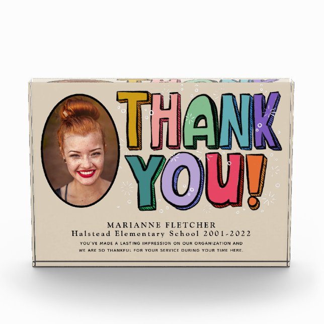 Colourful Fun Hand Lettered Thank You Gift Photo Block (Front)
