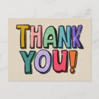 Colourful Fun Hand Lettered Thank You Postcard