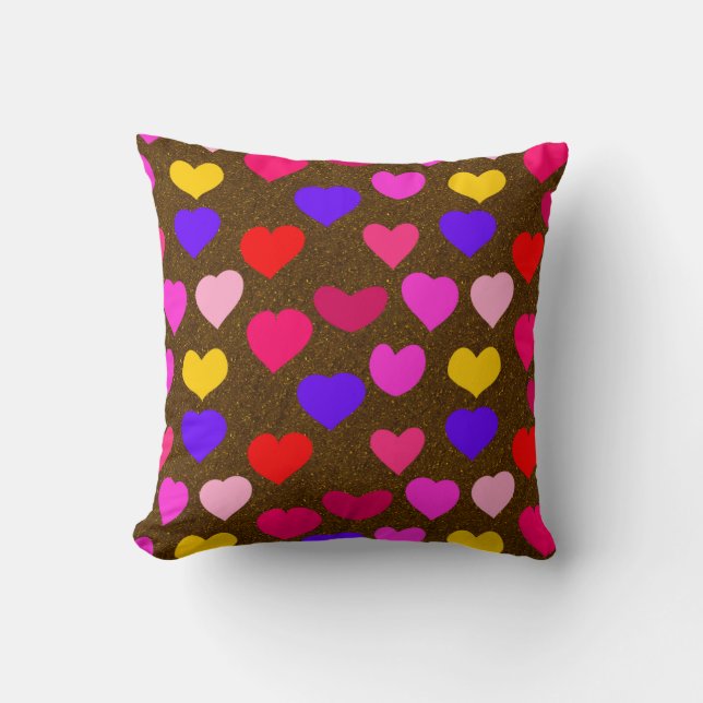 Colourful Fun Hearts for Valentines Cushion (Front)