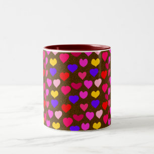 Colourful Fun Hearts for Valentines Two-Tone Coffee Mug