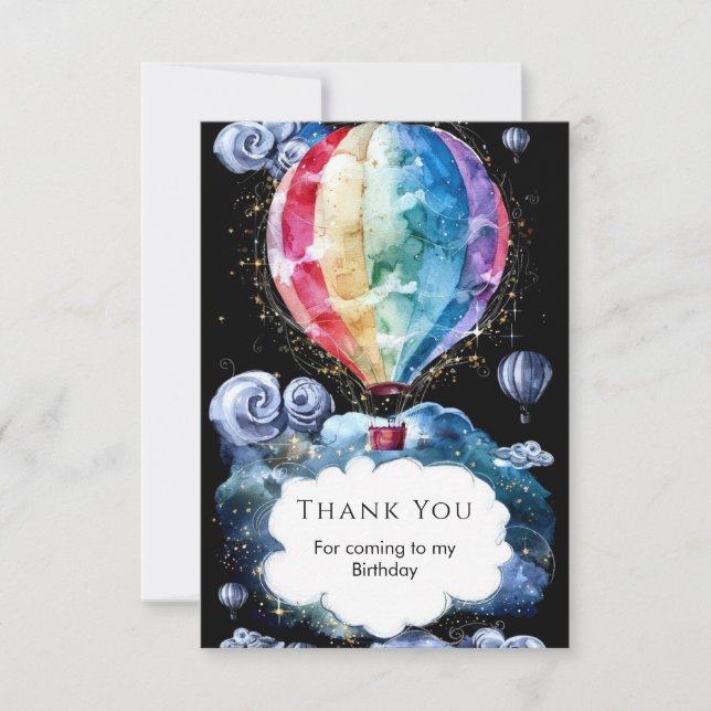 Colourful Fun Hot Air Balloon Birthday Thank You Card (Front)
