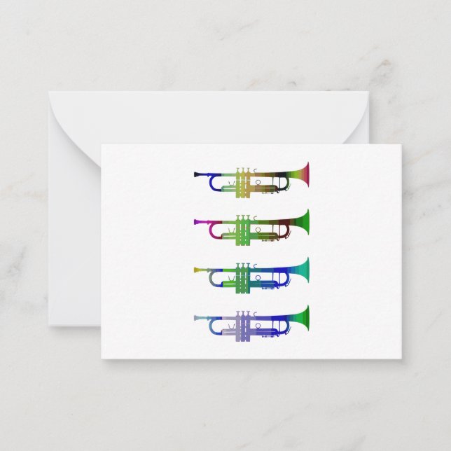 Colourful fun jazz trumpets Flat Note Card (Front)
