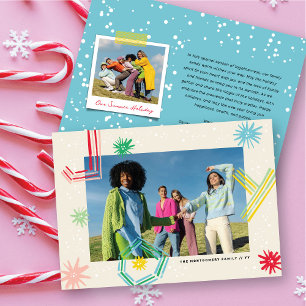 Colourful Fun Joyful Lines & Pom Poms Photo Holida Holiday Card